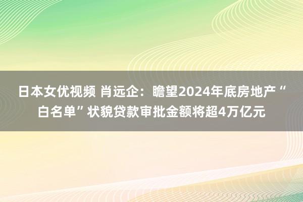 日本女优视频 肖远企：瞻望2024年底房地产“白名单”状貌贷款审批金额将超4万亿元