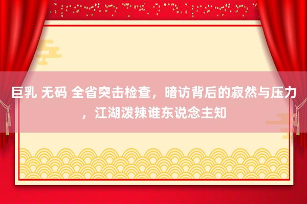 巨乳 无码 全省突击检查，暗访背后的寂然与压力，江湖泼辣谁东说念主知