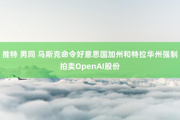 推特 男同 马斯克命令好意思国加州和特拉华州强制拍卖OpenAI股份